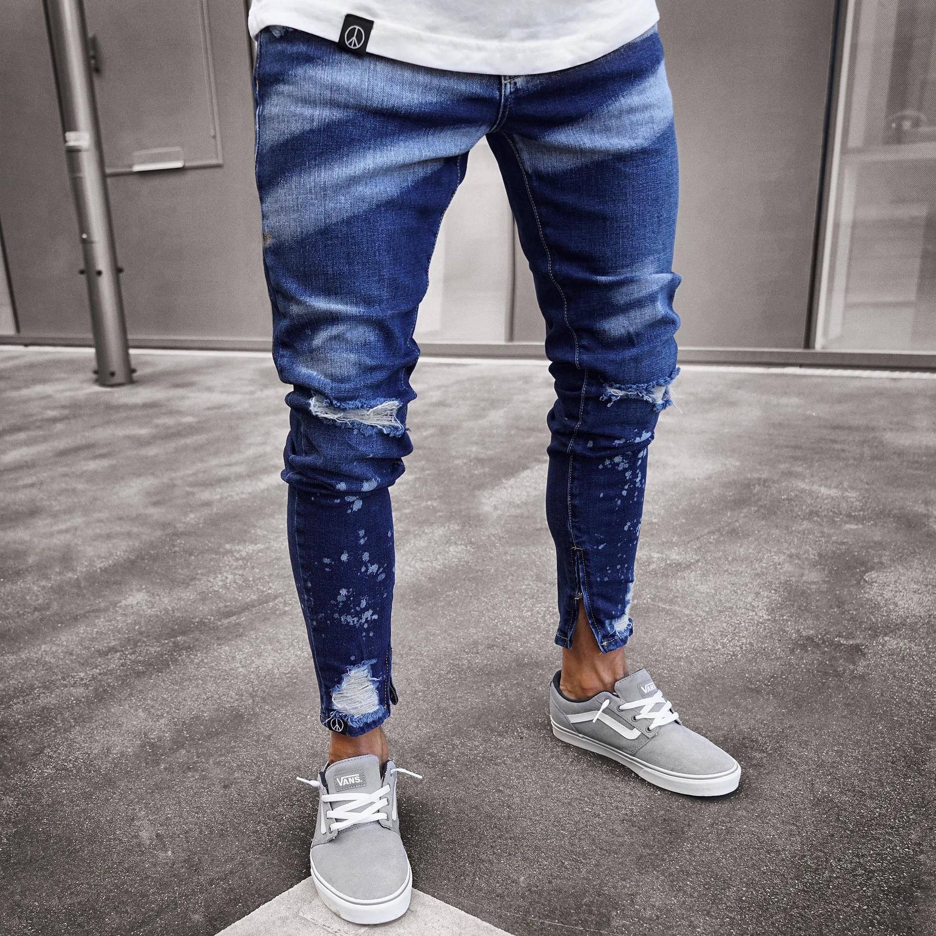 grey biker jeans slim fit