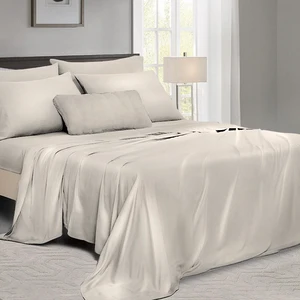 Hot Sell  100% Bamboo f Sateen 4pcs Cooling Silky Machine Washable Hotel Bedding 300T Soft Sheet Set