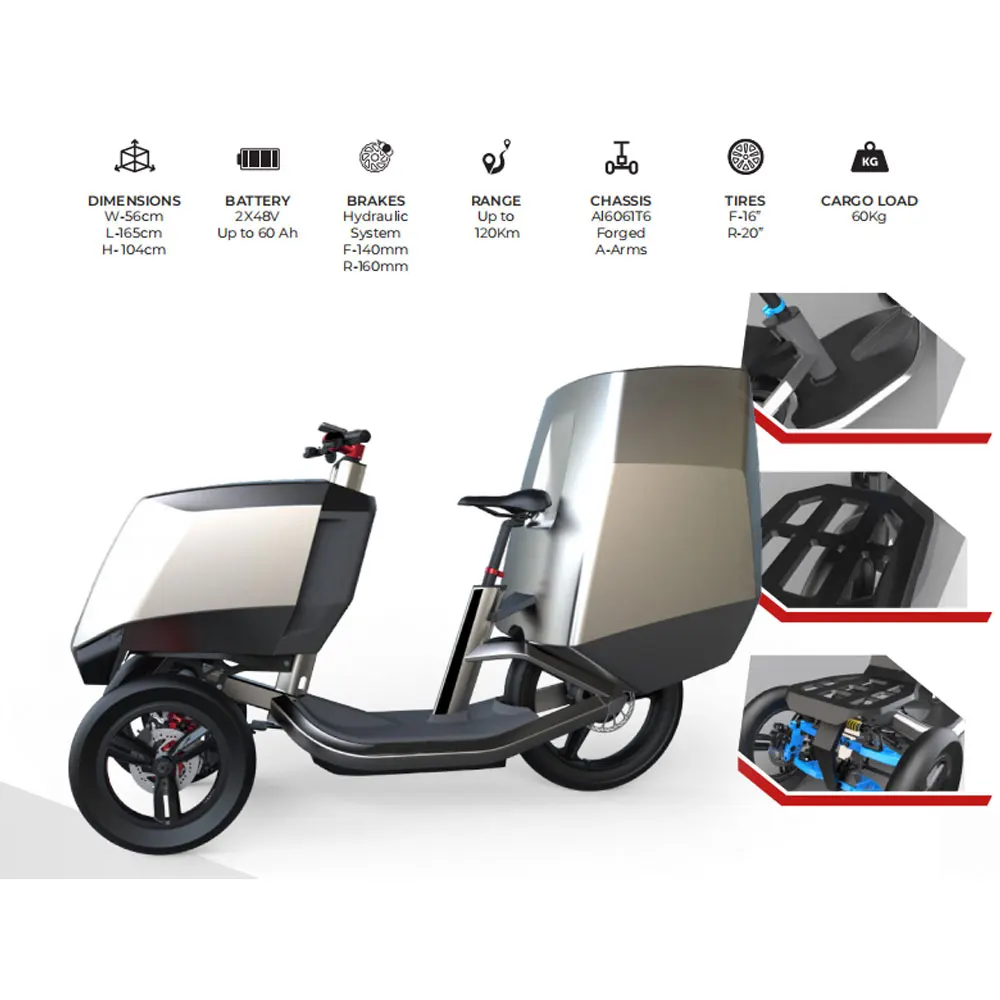 Electric Bike Cargo Bicycle Cargo Trikes Cabine 48v 1000w Double