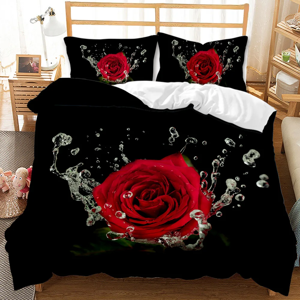 red and black rose comforter