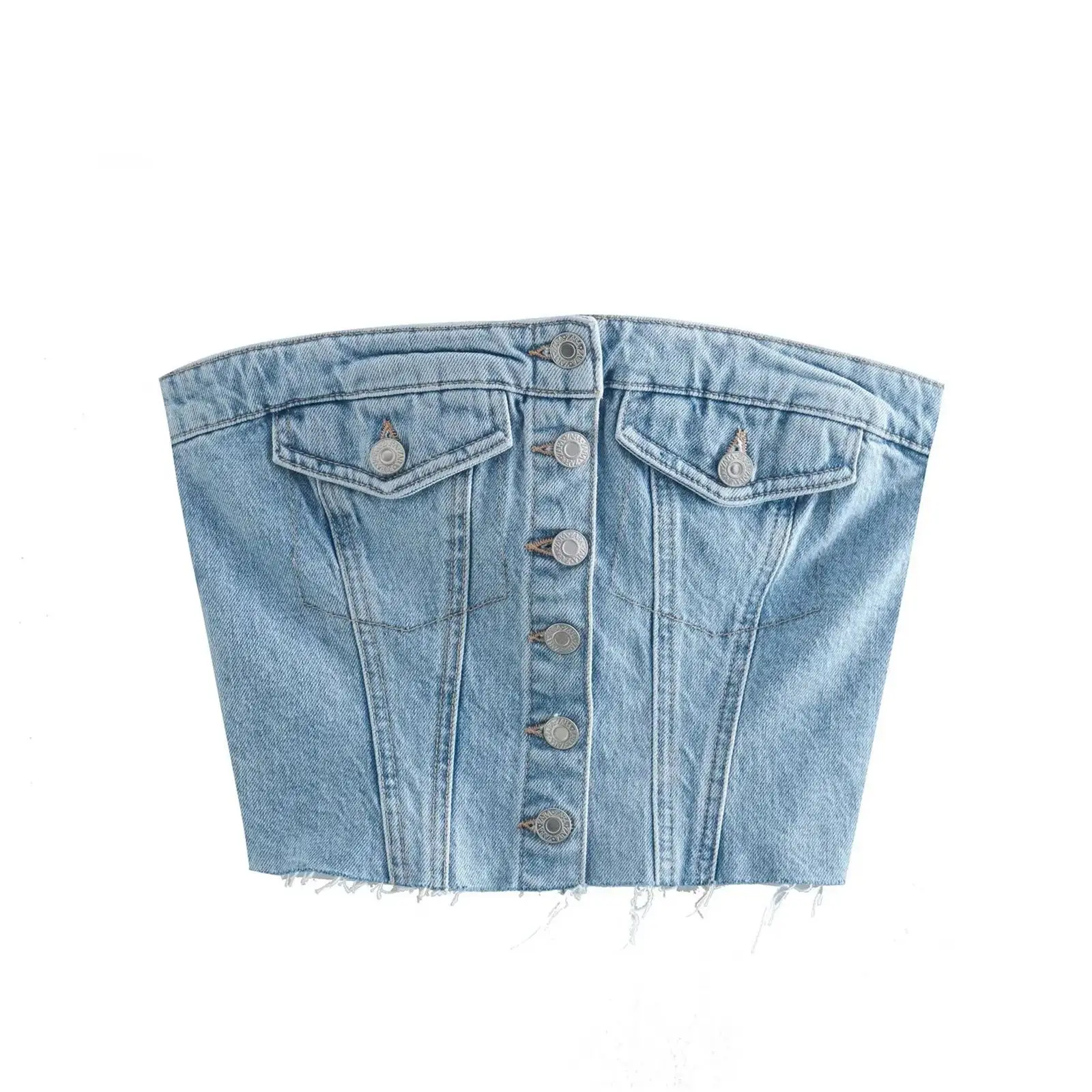 Haine de modă Y2k cu un singur rând de nasturi pentru femei, Corset elegant, Bluze din denim spălat pentru femei
