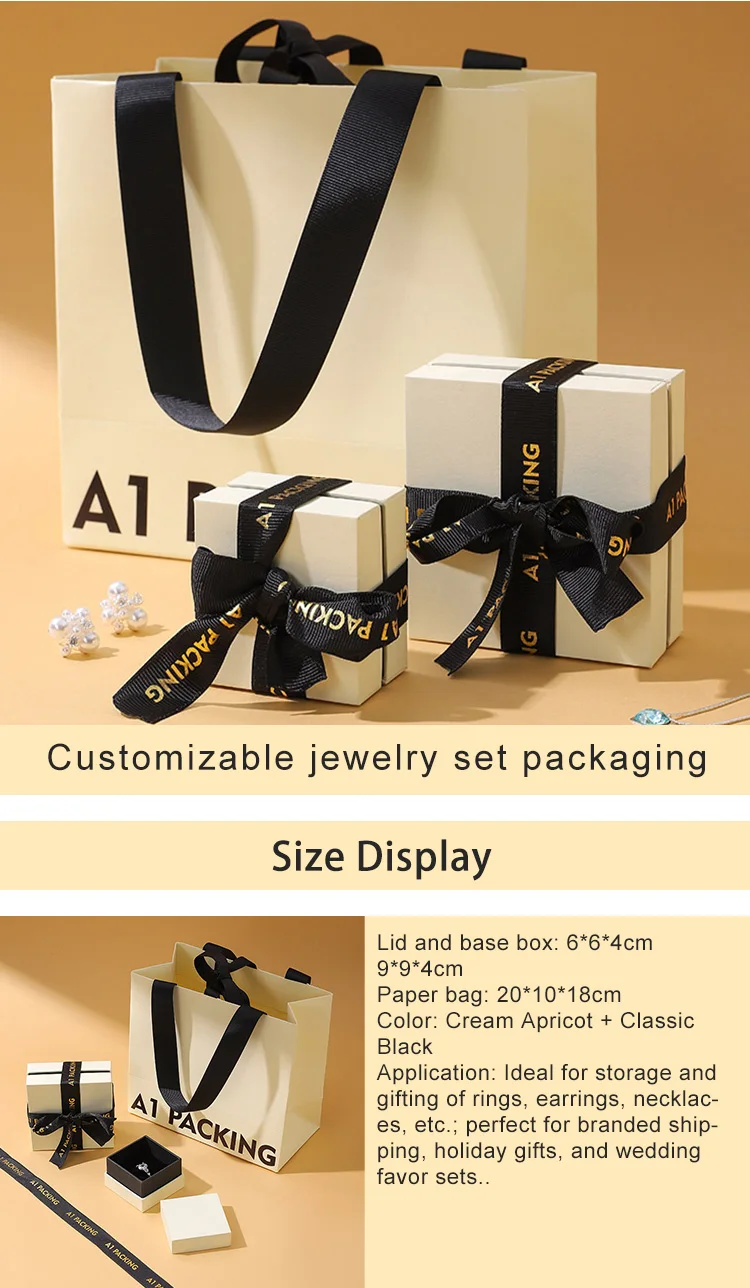A1 Customized Square Lid and Base Box with Buckle Closure Printed Jewelry Box Necklace Handmade Packaging Paper Bag details