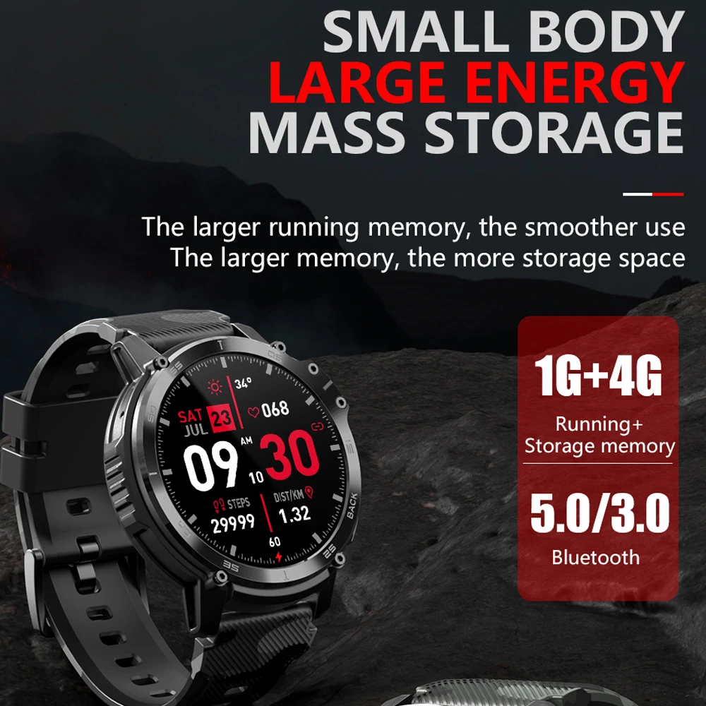 Smart Watch Inch BT Call Smartwatch 1+4GB Storage Music Player TWS  Connection Support Big Battery Smartwatch Outdoor Watch