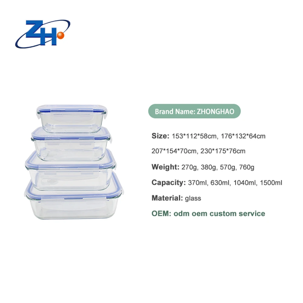 Glass Food Custom Minimalist Cover Storage Container Lunch Box Glass Meal Prep Presents ZHGB-071 Clear Glass Tupper 2-3pcs