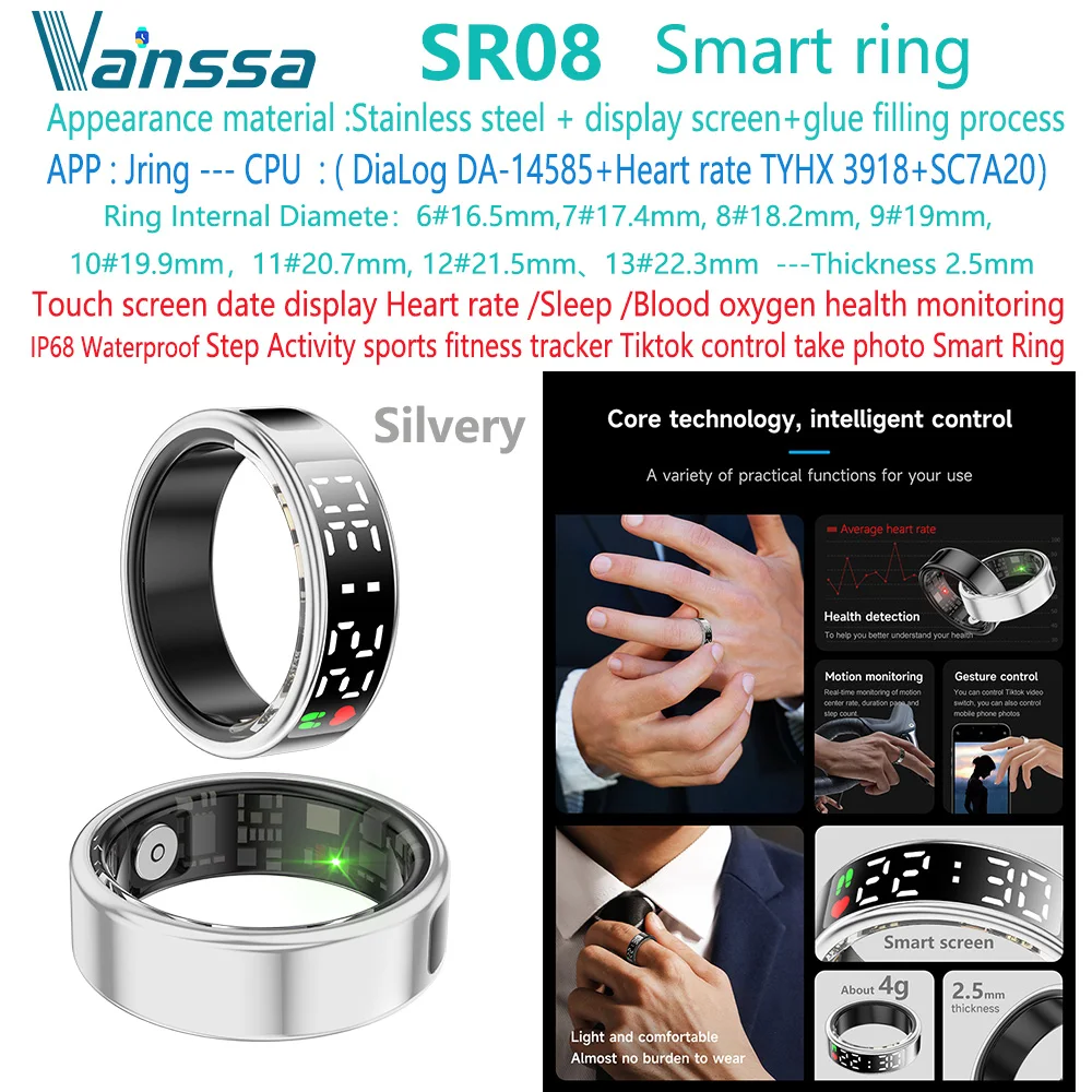 Smart Ring Health Tracker, Bluetooth Connection Health Ring