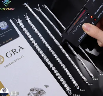 Factory Price 18K Gold S925 Silver 2mm~5mm Wide Tennis Chain Pass the Diamond Tester Moissanite Diamond Tennis Bracelets