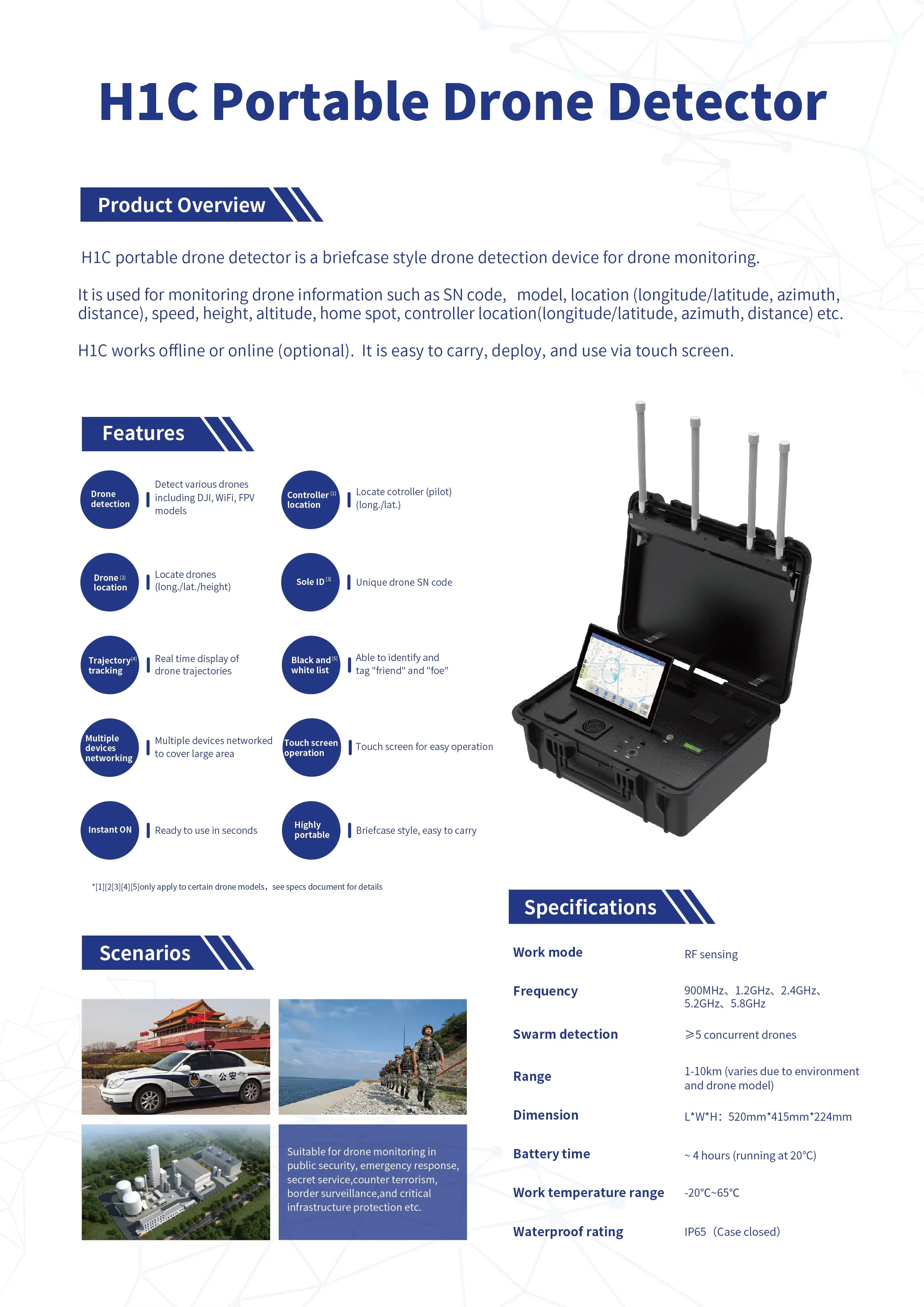 H1C Portable Drone Detector Passive detection no signal emission environmentally friendly portable drone monitoring platform