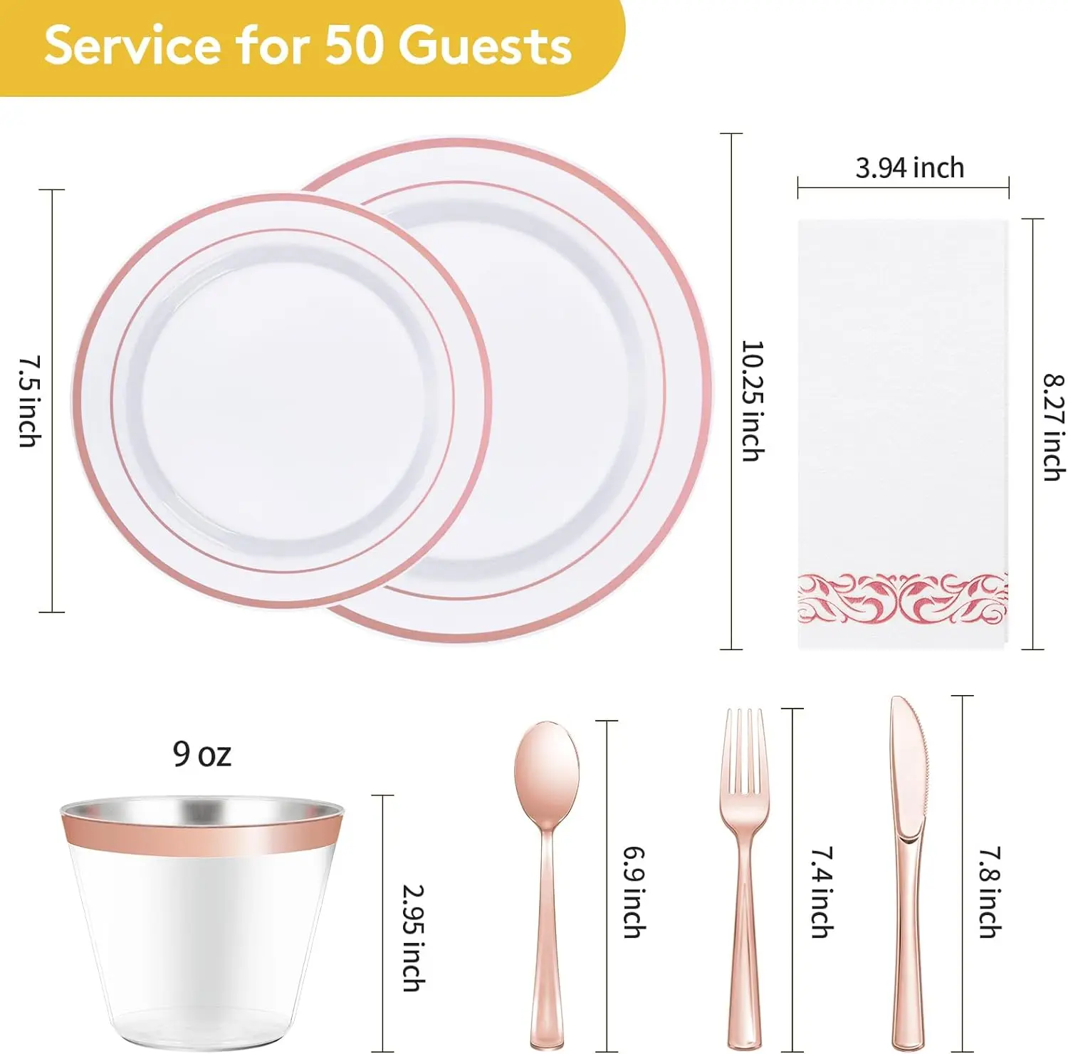 Nervure 175pcs White And Gold Plastic Plates Set Include Dinner ...