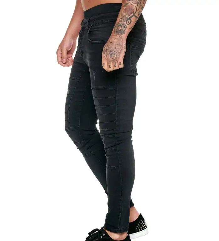 Men Stacked Denim Pants Casual Blue Black Slim Fit Mens Jeans Skinny Stretch Men's Jeans locomotive Denim Pant