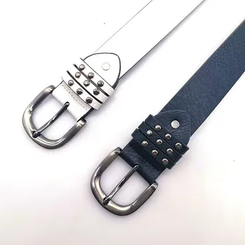 Riveted black and white belt women with jeans fashion everything light luxury 2024 decorative belt design niche