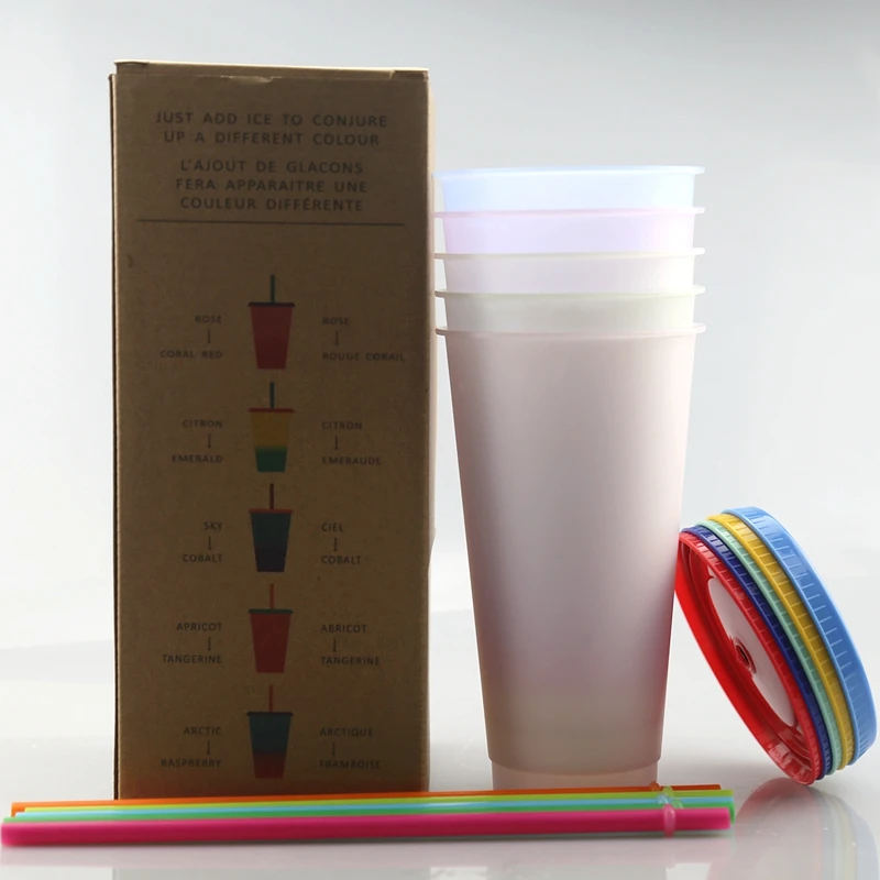Набор пластиковых стаканов большой емкости 710 мл 5 цветов белая пластиковая цветная чашка с цветной крышкой Акриловый стакан