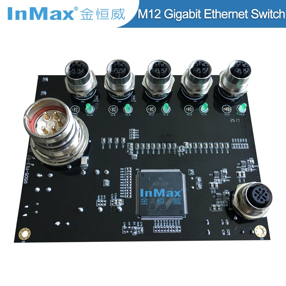 InMax Manufacturer M12 Switch and M12 Network Cable 8 Pin Full Gigabit 5 Ports Railway Ethernet Switch