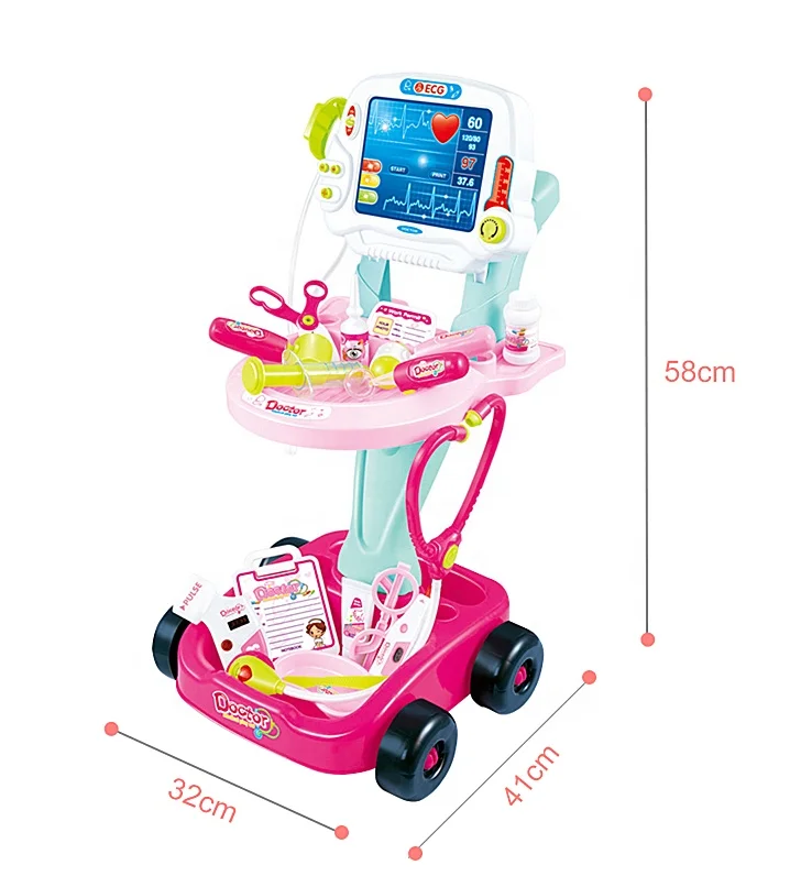 Musical Light Toy ECG Testing Equipment Set Pretend Medical Play Doctor Cart Kit for Kids