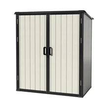 3x5 FT Beige Outdoor Storage Shed Waterproof Resin with Lockable Door Horizontal Wood Plastic Frame Utility Tool Shed