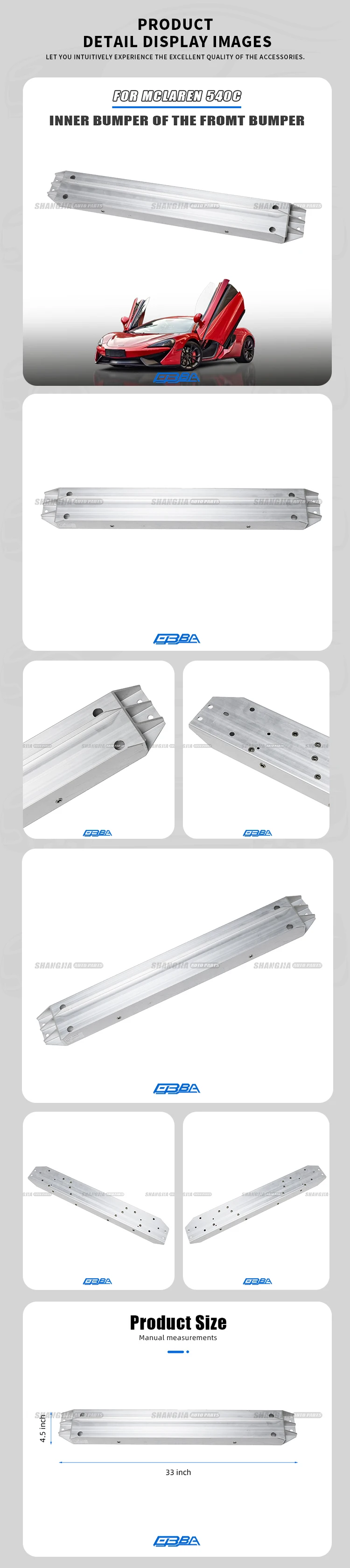Hot Sale Vehicle Parts Aluminum Alloy Front Bumper Beam Crash Bar Suitable For Mclaren 540C 13AA046CP Front Crash crossbeam supplier