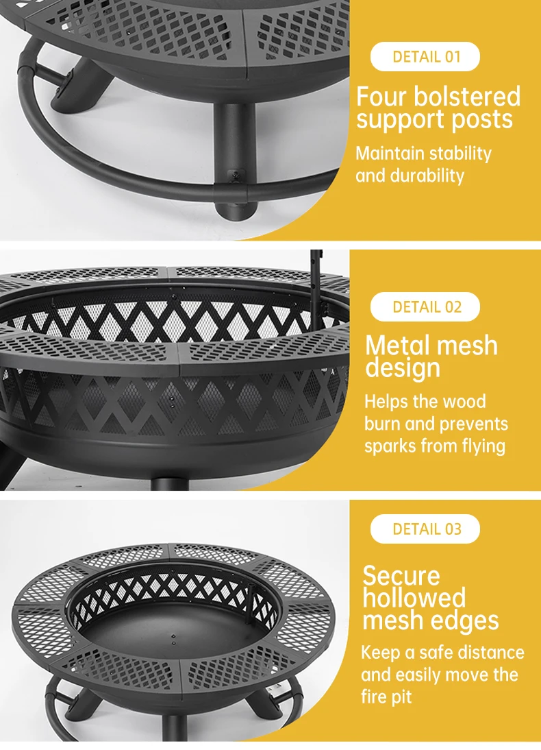 36 Inch Modern Smokeless Outdoor Fire Pit - Cold-Rolled Steel Bonfire ...