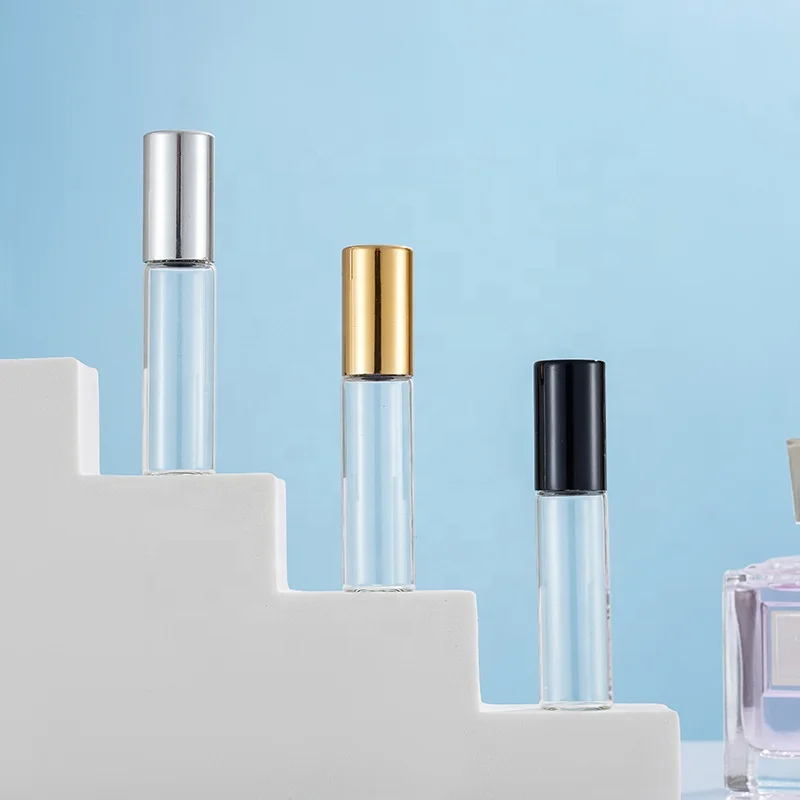 1ml 2ml 3ml 5ml 10ml Mini Travel Transparent Empty Roller Ball Glass Cylinder Shape Perfume Bottle with Aluminium Plastic Cap