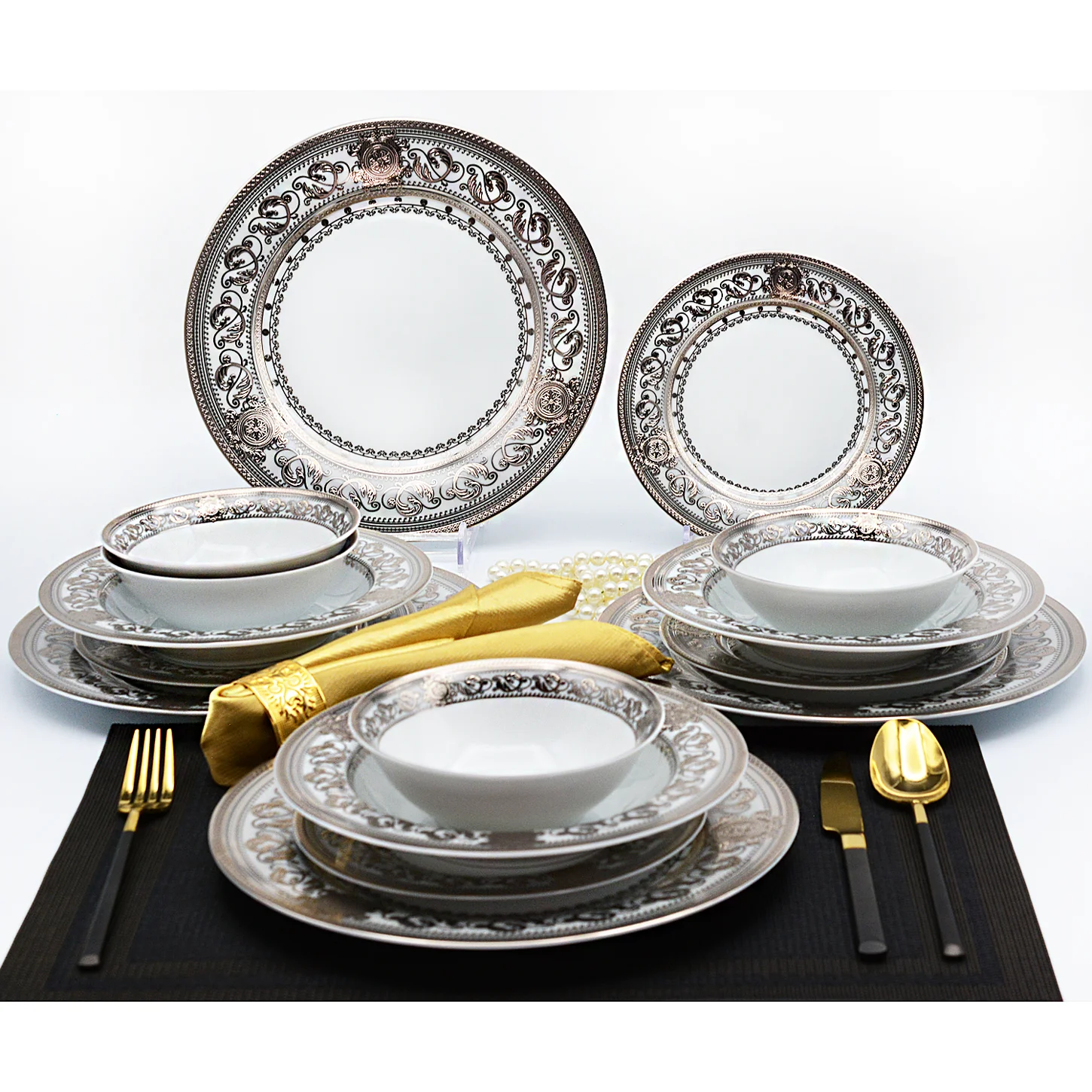 Bone China Platinum Decoration Design Tableware Porcelain Dinner Soup Plate  Gold Rim Dishes And Bowl Set - Buy Porcelain Tableware Sets,Bone China