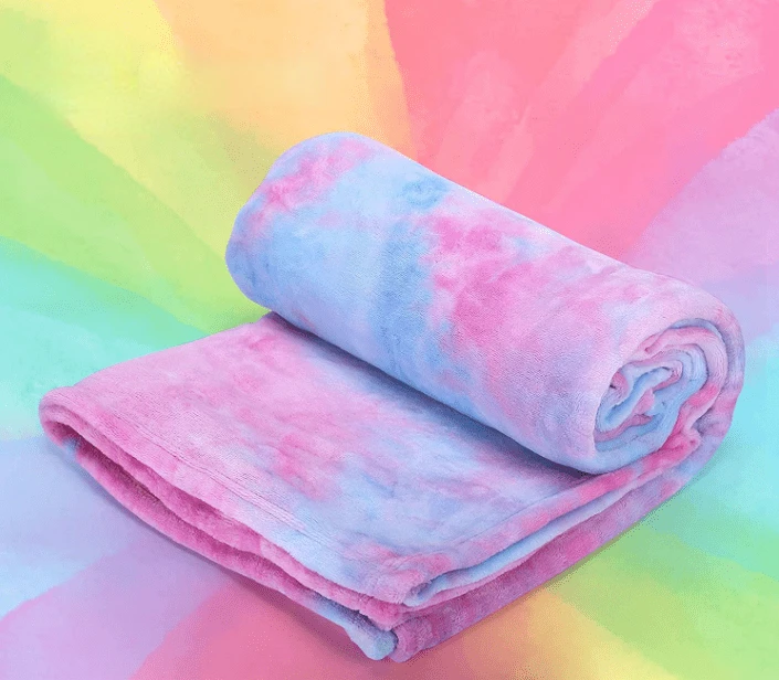 Custom Tie Dye Logo Flannel Faux Fur Coral Fleece Colorful Rainbow