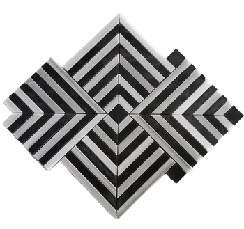Modern construction decoration design long strip black and white natural stone mosaic tile