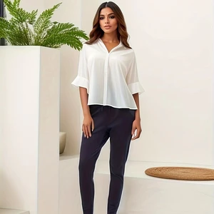 Women's Mid-Rise Casual Navy Trousers Roman Cloth Pencil Pants Elastic Waist High Summer Sweatpants Plain Dyed  New