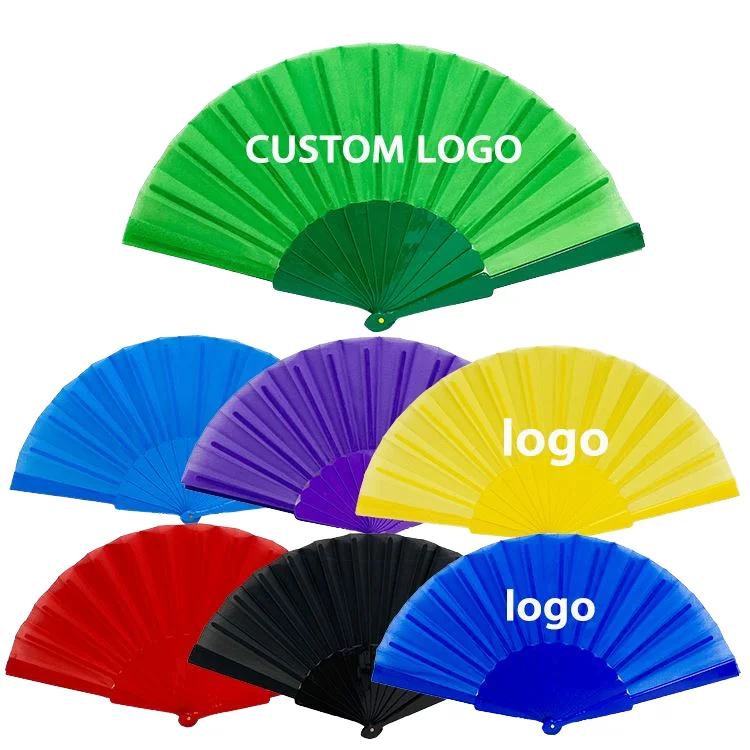 Eco-Friendly Plastic Folding Hand Fan with ROMANCE Style for Promotional Activities in 21cm/23cm/26.5cm/33cm Sizes and 100 Pcs MOQ