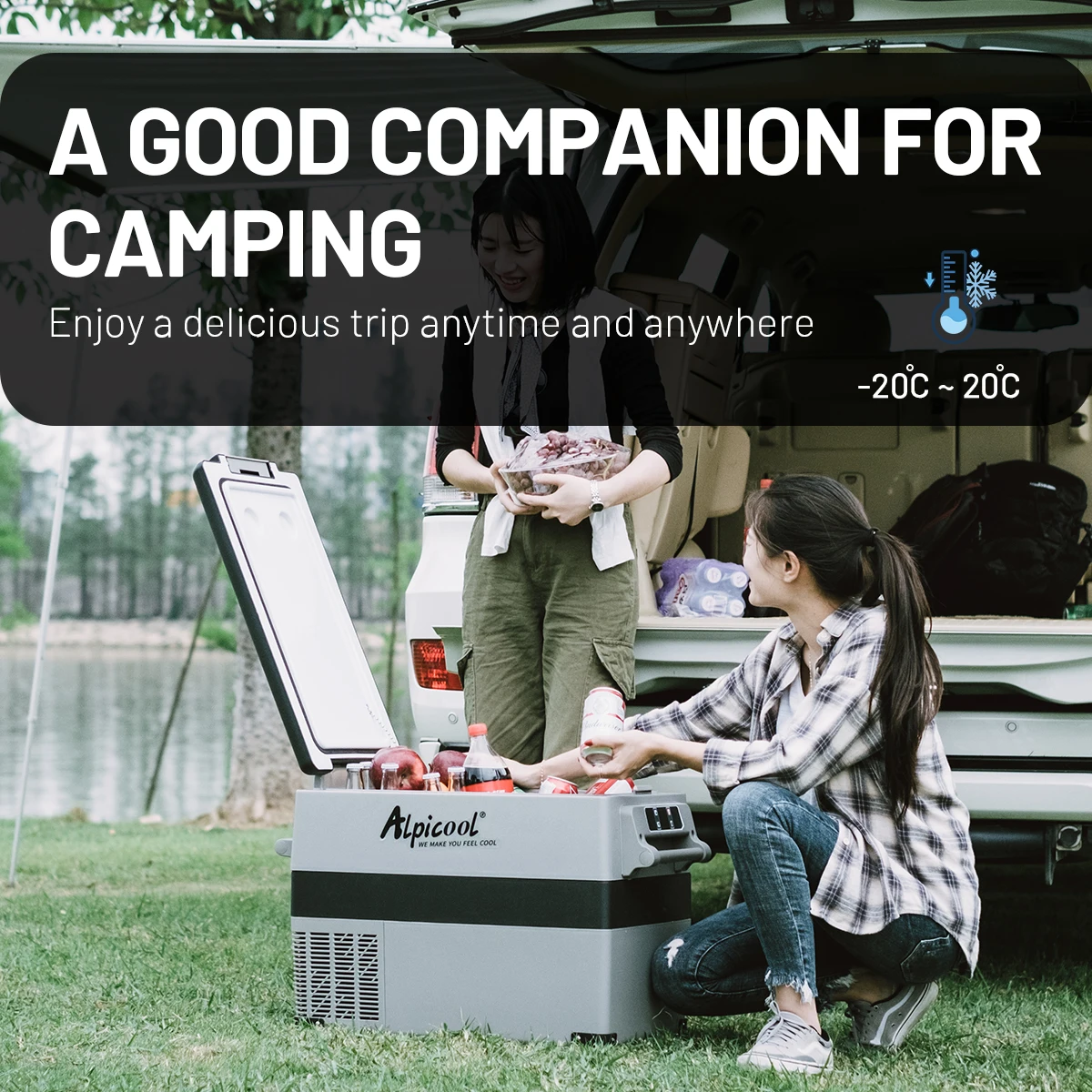 CF55 Alpicool Hot Sale Ac Dc Dual Use Freezer LG Compressor Cooler Camping Outdoor Car Fridge Portable Car Refrigerator