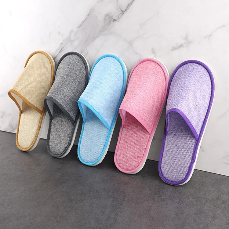 Personalized Custom EVA Sole Pink Linen SPA Hotel Guest Disposable Slipper  With Logo French Spring Wholesale Disposable Slippers