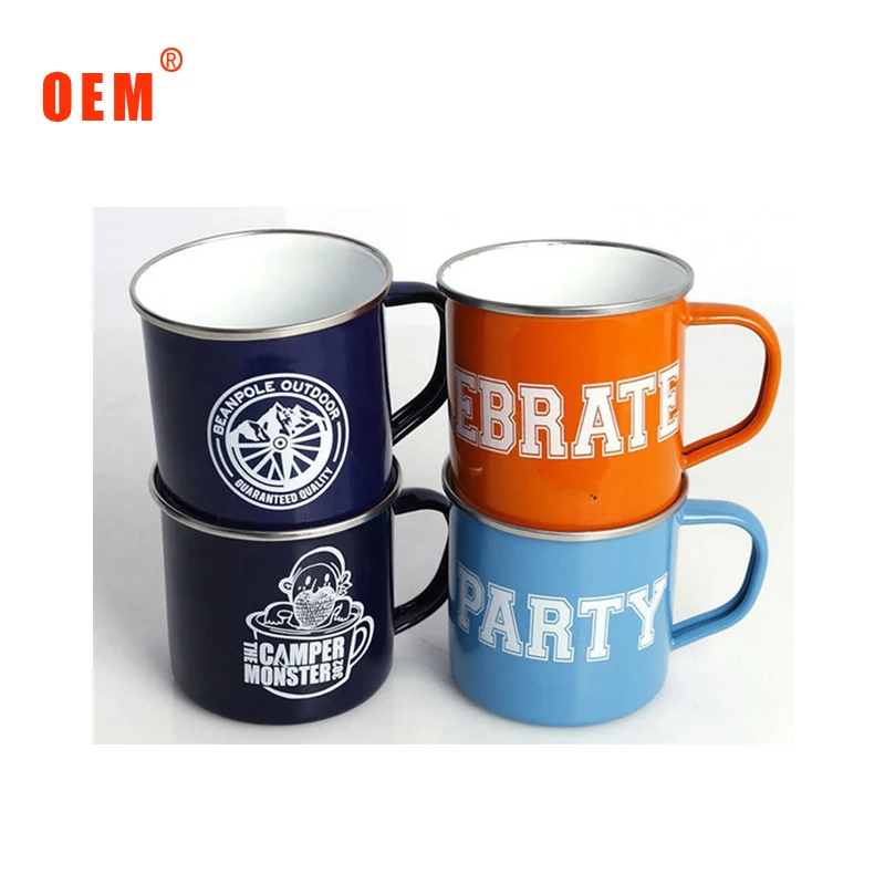 Enamelware Wholesale Custom logo Printing Cheap Metal Enamel Mug with Stainless Steel Rim Enamelware