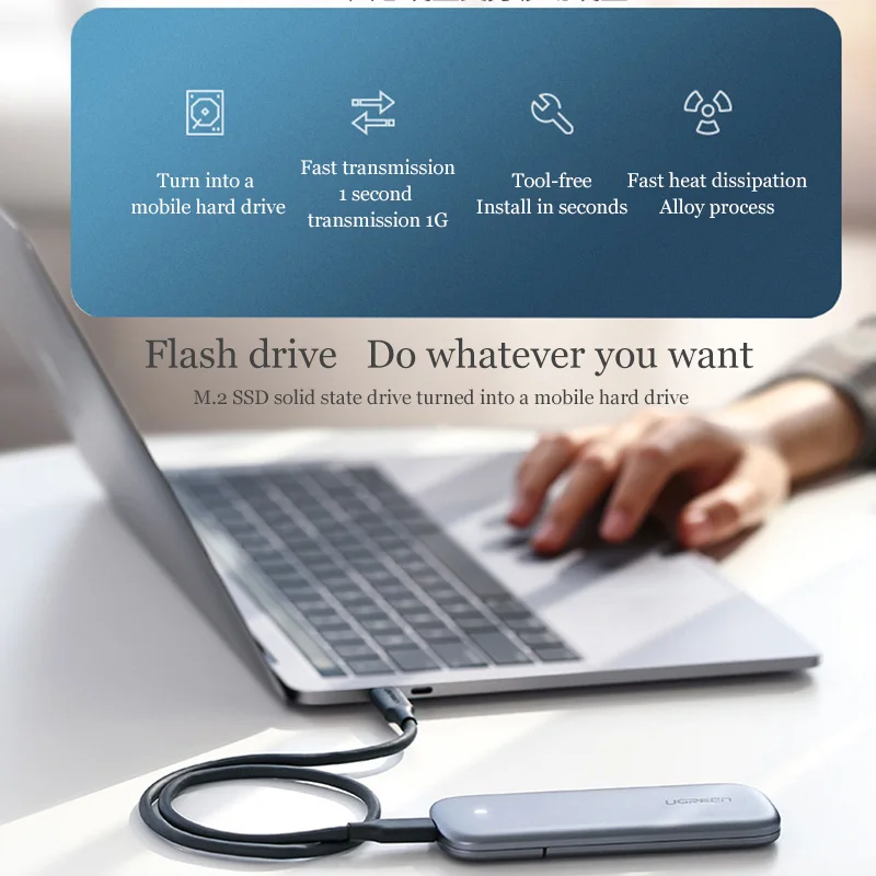 Корпус SSD ASM2362 UGREEN M2 NVME 10 Гбит/с, корпус M.2 на USB Type C 3,1, адаптер SSD для NVME PCIE NGFF SATA M/B Key, корпус SSD