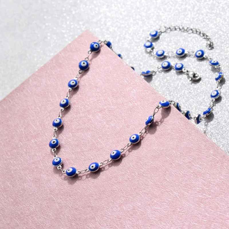 BAOYAN Trendy Red Blue Colored Enamel Beaded Necklace Silver Color Necklace Jewelry