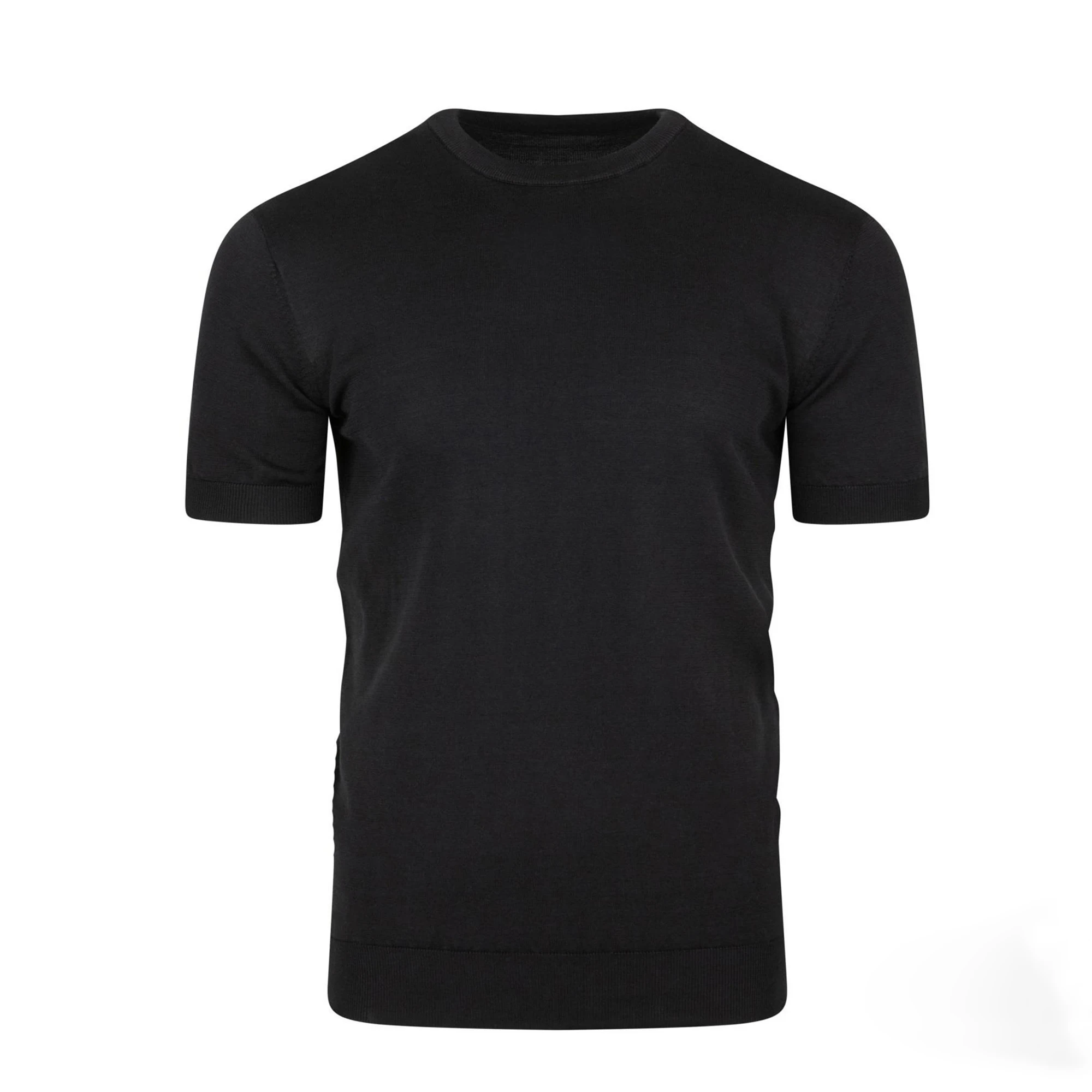 Custom Logo Designer Black Solid Color Cotton Silk Short Sleeve Men Knitted T-shirts