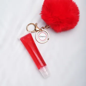 Source Kids key chain lipgloss puff ball fruit lip gloss on m