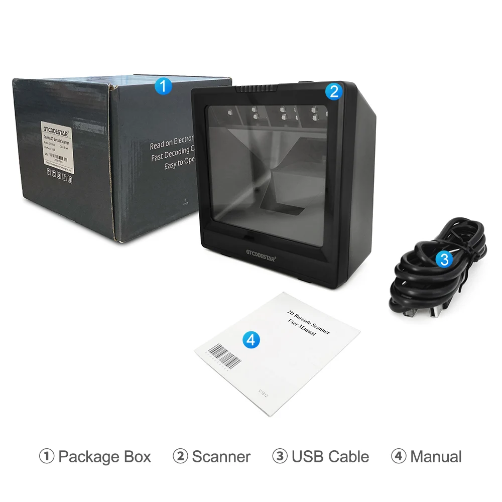 Supermarket Omni Direction 2D CMOS Desktop Fixed Mount Barcode Scanner Big Window Hands Free Auto Scanning Platform Reader