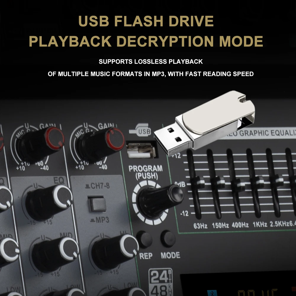 STABCL Professional 8 Channel Audio Mixer 48V Phantom Power Sound Cards Mixers for Club Applications