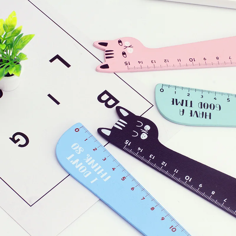 15CM Kawaii Cat Rulers Cute Wooden for Children Girls Gift School Office Supplies Measure Tools Stationery