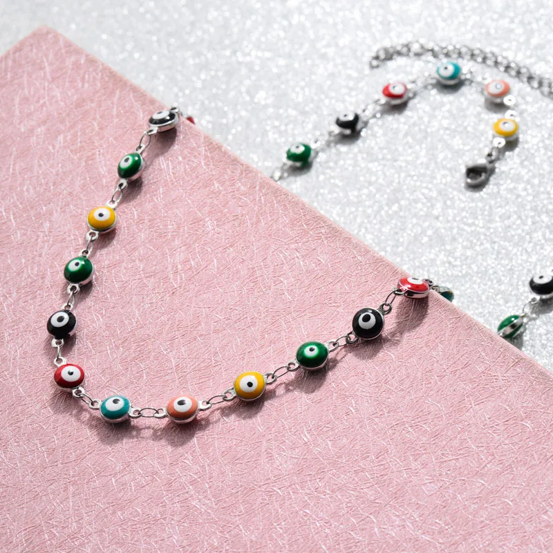 BAOYAN Trendy Red Blue Colored Enamel Beaded Necklace Silver Color Necklace Jewelry