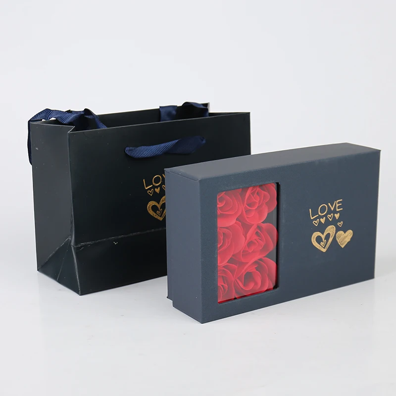 product valentines day custom jewelry gift box set gold foil embossing with uv advantage including ring paper bag and soap rose-38