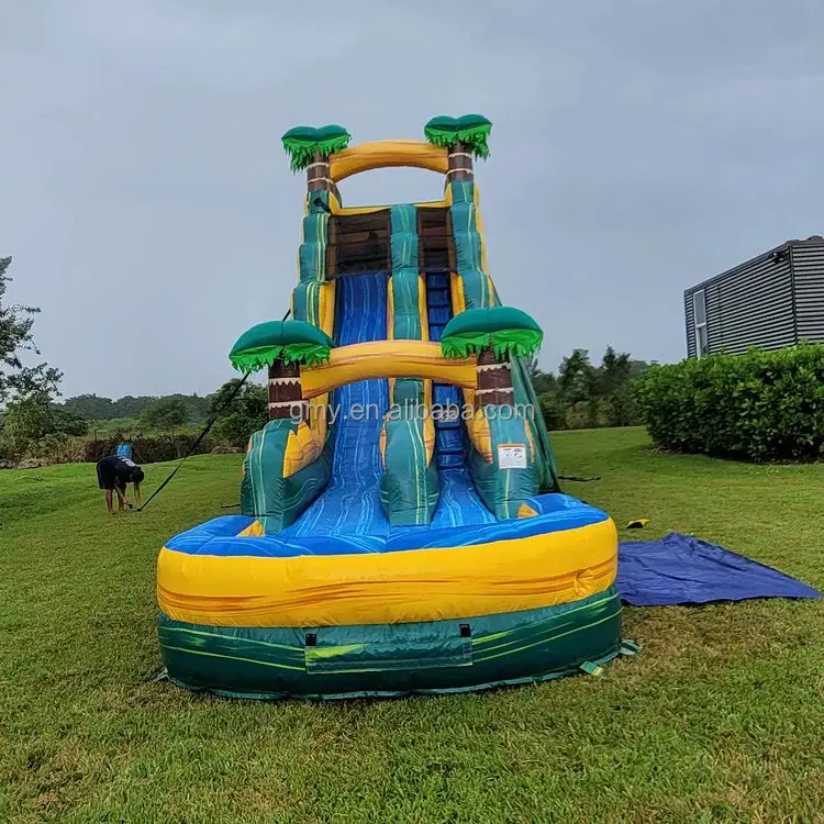 Outdoor Games Palm Tree Marble Yellow Green Inflatable Water Slide