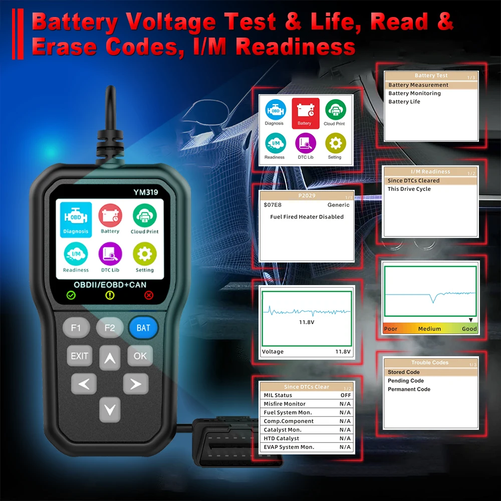 INF Outil De Diagnostic OBD2, Lecteur De Code De Voiture OBDII