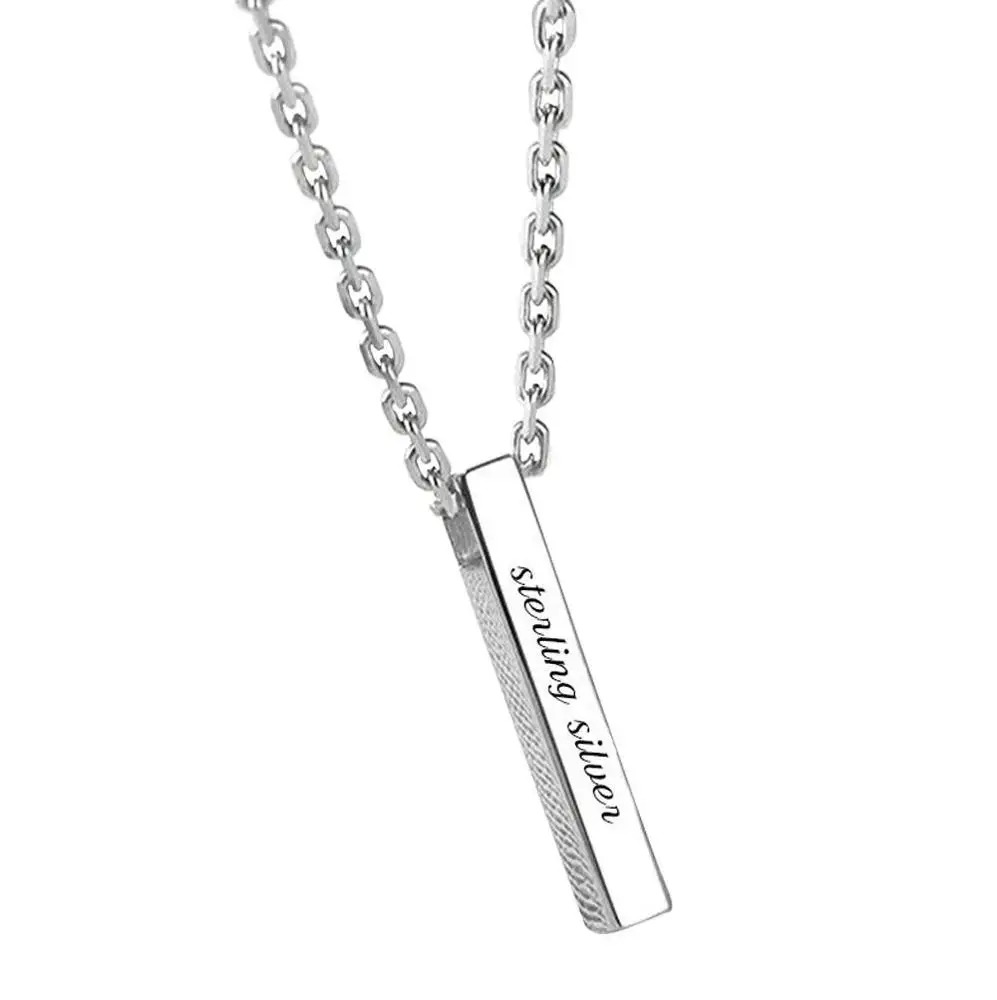 Personalized 925 Sterling Silver Bar Pendant Necklace Custom Made with Any Names