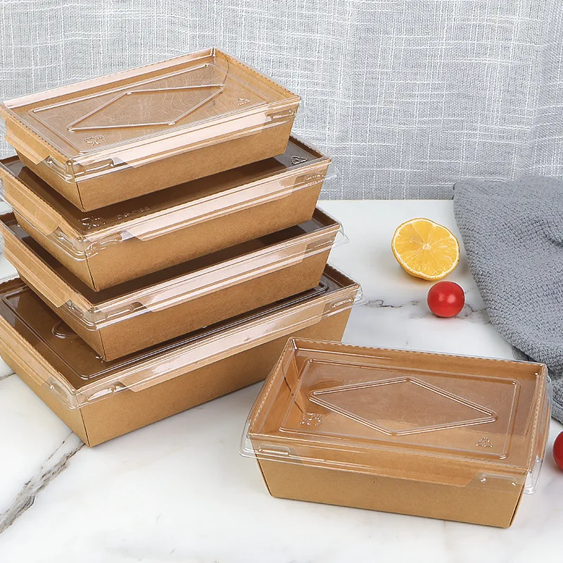 Kraft Paper Food Box Disposable Container with Lid Take Away Lunch Box ...