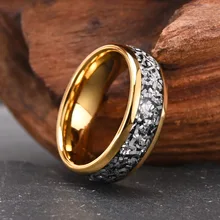 Luxury Design Tungsten Steel Ring 8MM Electroplated Gold Meteorite Stone Jewelry