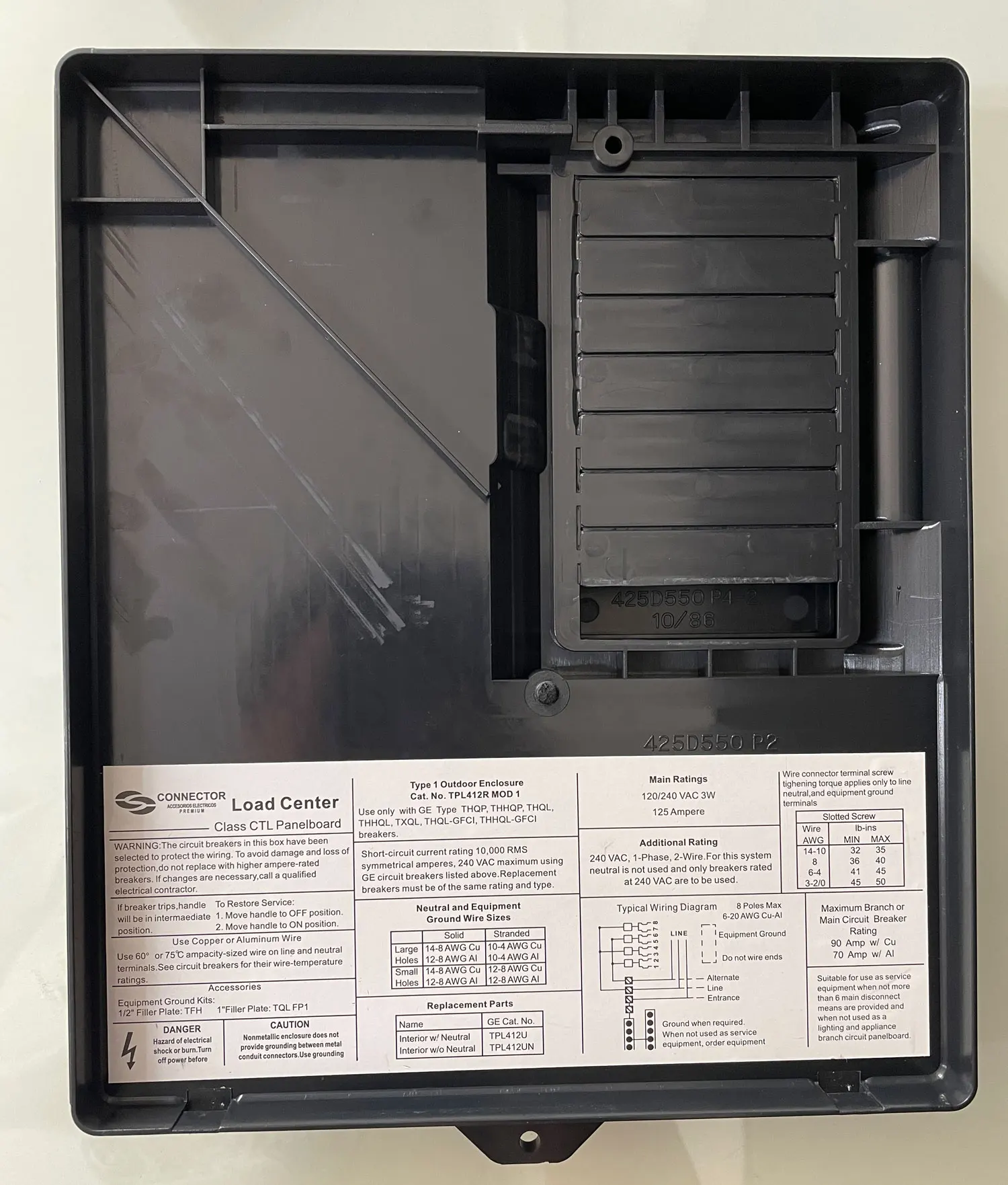 TPL412R TPL412C TPL412CT 125A 4 Space 8 Circuit Loadcenter THQL THQP Circuit Breaker Panel Outdoor Plastic Main Lug Load Center