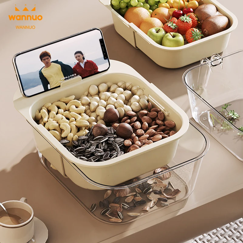 Wannuo Retractable Drain Basket Large Capacity Cream Storage Box Kitchen Dish Food Grade Storage & Containers