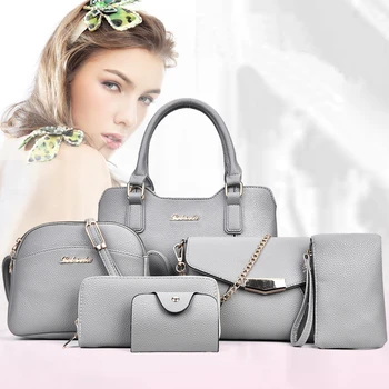 Wholesale fashion designer PU leather bag purse sets ladies handbag 6pcs