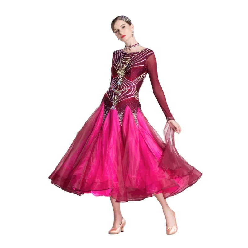 B-18414 Gorgeous Lady Ballroom Latin Dance Dress, Long Sleeves Plus Size  Ballroom Dance Dresses