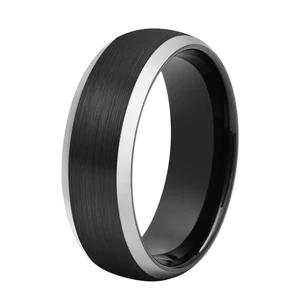 Tizti Jewelry 8MM Dome Sleek Silver Bevel Edges Black Brushed Two Tone Tungsten Rings for Men Wedding Band