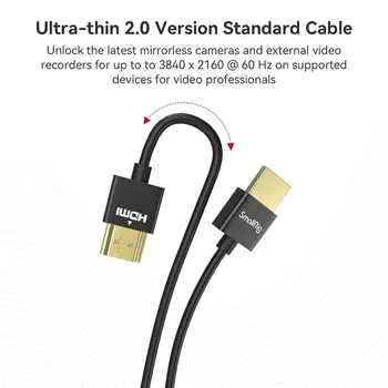 SMALLRIG High Speed Supports 3D Ultra Thin Camera Cable 55cm/1.8Ft, ARC Type-A Male to Male for Camera Camcorder Monitor - 2957 detail image