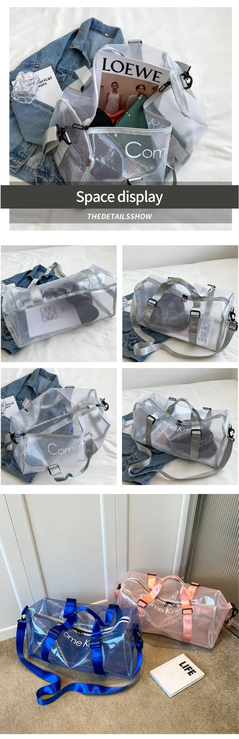 Custom Logo Large Capacity Portable Clear Fitness Pvc Duffel Bag Sport Gym Travel Duffle Beach Bag For Women